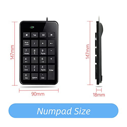 Cuifati 23 Keys Full-Sized Numeric Keypad, Wired USB Number Pad, Comfortable Touch Ergonomic Design, Low Noise Keys, Ultra-Slim Portable Numeric Keyboard for or for Linux