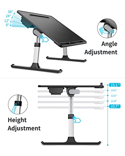 Laptop Bed Tray Desk, SAIJI X-Large Adjustable Laptop Table, Foldable Laptop Desk with Storage Drawer and Bookstand for Eating, Working, Writing, Gaming, Drawing (Black) - color: Black