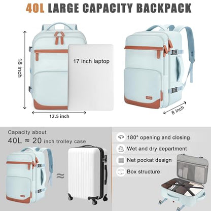 40L Travel Backpack, Flight Approved Carry On Laptop Backpack | Water-resistant, Personal Item Travel Bag, Fits 15.6/17.3 inch Laptop, Hiking, Camping, Business, Commute, Men & Women - color: Blue, size: Large
