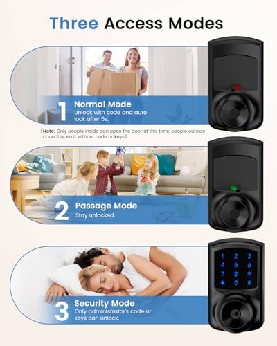 Keyless Entry Door Lock Keypad Smart Door Knob Electronic Digital Code Lock | Zinc Alloy Anti-Bump Security One-Slide Passage Mode Switch 20 User Codes One-Time Guest Code 15 Min Easy DIY Install - size: HL-668K Matte Black 4pack