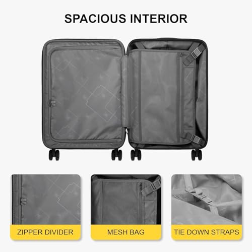 LEVEL8 Grace Carry on Luggage 22x14x9 Airline Approved, 20 Inch Hard Shell Suitcases with Spinner Wheels, Abs+Pc Hard Case Luggages with Tsa Lock, Travel bag for Women Men, Grey - color: Grey, size: 20 Inch