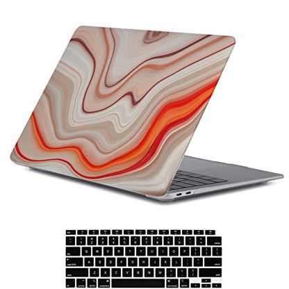 LanBaiLan Laptop Plastic Hard Shell Protective Case, Compatible for New MacBook Air 13 inch 2020 2019 2018 Release A2337 M1 A2179 A1932 Retina Display & Keyboard Cover, Beige and Orange - color: Beige and Orange