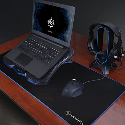 ENHANCE Cryogen 5 Gaming Laptop Cooling Pad Stand - Laptop Cooler with 7 Adjustable Height Settings & Dual USB Ports up to 17 inches - 1 Ultra Quiet High Performance LED Fan 800 RPM - Blue - color: Blue