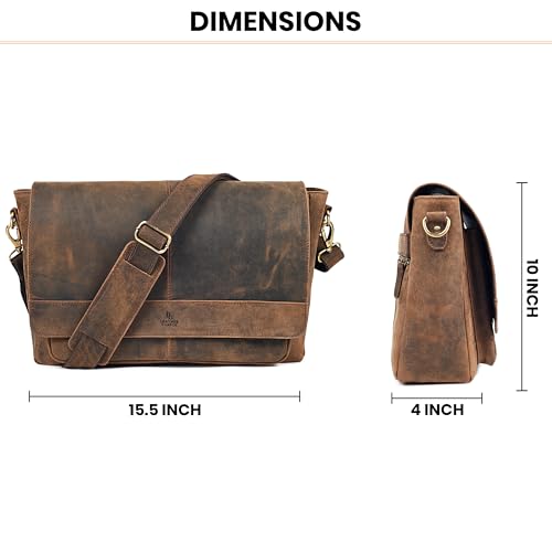Genuine Leather Messenger Bag-16'' Satchel Shoulder Bag for Men & Women, Crossbody Work Bag for Travel, Office, and Daily Use - color: Brown