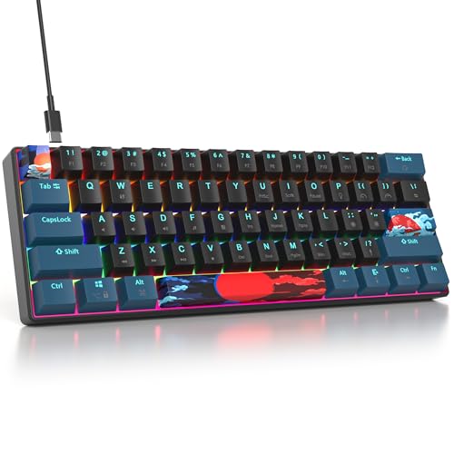 surmen 60% Mechanical Gaming Keyboard with Linear Red Switch, Wired Mini Compact Keyboard 60 Percent Backlit for Laptop Desktop PC Gamers（61 Monster B-Rainbow） - color: 61 Monster B-Rainbow