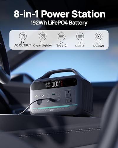 DARAN Portable Power Station 300W (600W Peak), 192Wh LiFePO4 Battery Solar Generator with 60W PD Fast Charge, 5.84lbs Lightweight Backup Battery for Outdoor Camping, CPAP, RV (Solar Panel Optional)