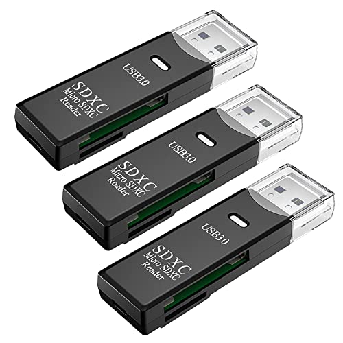 USB3.0 Micro SD Card Reader, 5Gbps 2-in-1 SD Card Reader to USB Adapter, Wansurs Memory Card Reader for SDXC, SDHC, MMC, RS-MMC, Micro SDXC, Micro SD, Micro SDHC and UHS-I Cards (3Pack Black)