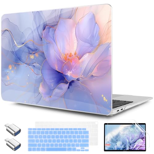 TWOLSKOO for MacBook Air 13.3 inch Case 2021 2020 2019 2018 Release M1 A2337 A2179 A1932 with Touch ID, Plastic Hard Shell Case & Keyboard Cover & Type C Adapter, Blue Marble - color: Blue Marble