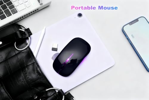 Wireless Bluetooth Mouse Rechargeable Long Lasting Dual Mode - BT 5.2 & 2.4G Silent RGB LED Mice, Slim Portable Ergonomic Mouse for Laptop/PC/Tablet/MacBook/iPad/Apple Devices(Matte Black) - color: Matte Black