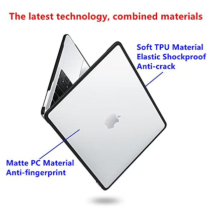 Se7enline Compatible with 13.6 MacBook Air Case M2/M3 2024 2023 2022 for 13.6-inch Model A2681/A3113 TPU+PC Anti-Fingerprint Matte Finish Laptop Hard Shell Case & Keyboard Cover, Transparent&Black | TPU Bumper + PC Matte Laptop Hard Shell Case with Keyboa
