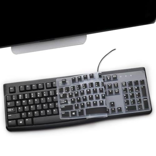 2 Pack Keyboard Cover for Logitech K120 & MK120 Ergonomic Desktop USB Keyboard, Logitech K120 & MK120 US Layout Waterproof Anti-Dust Keyboard Skin-Black+Clear - color: Black+Clear