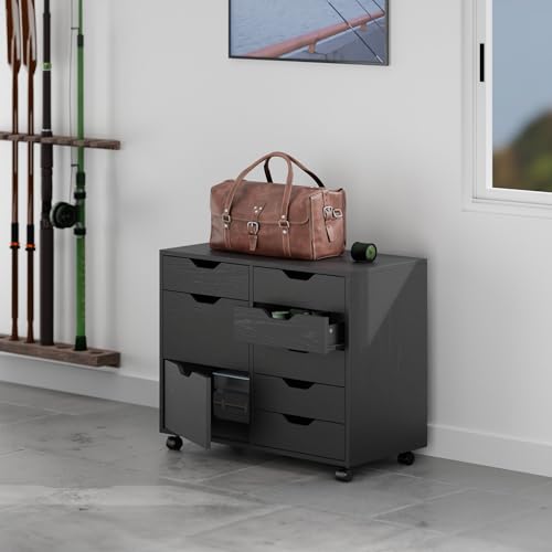 Winsome Halifax Mobile Storage Cabinet with Doors & Drawers, Stylish & Functional Home Storage Cabinet for Filing, Kitchen Organization, Moveable Furniture for Office, Dorms, Apartments - color: Black, style: 2 Doors, 6 Drawers
