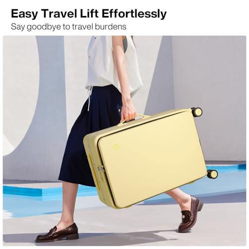 mixi 26 Inch Large Checked Luggage PC Hard Shell Suitcase Top Opening Aluminum Frame Travel Suitcases with Wheels, Lark Yellow - color: Lark Yellow, size: 26 inch