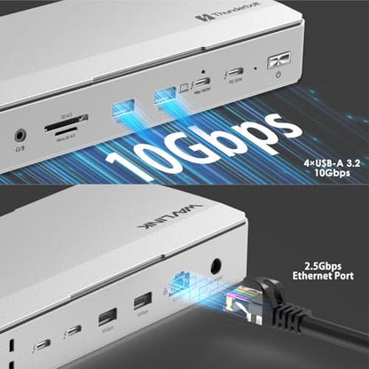 WAVLINK Intel EVO Certified TBT5 Dock, 120Gbps, 140W PD, 8K, USB-A, Cooling | Thunderbolt 5 Docking Station hub TB5 Dock 8K Display 140W Max Charging 4X USB-A 3.2 TBT 5/4 Laptops laptop cooling system