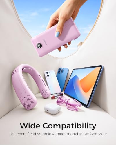 VEGER Portable Charger with Built-in AC Plug and Cables, All in One 10000mAh Ultra Slim Power Bank Travel Essentials, USB C External Battery Pack Compatible with iPhone, Samsung, More, Purple - color: E Purple