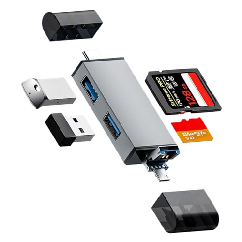 4-in-1 Memory Card Reader,USB A and USB-C to SD Micro SD MS CF Card Reader Adapter, 4 Cards Simultaneously Read and Write, Compatible with iPhone/Ipad/MacBook/PC/Laptop/Tablet