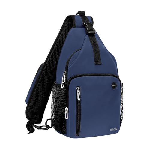 MOSISO Sling Backpack Bag, Crossbody Shoulder Bag Travel Hiking Daypack Chest Bag with Front Square Pocket&USB Charging Port - color: Navy Blue