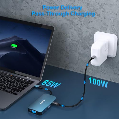 BENFEI USB C Docking Station, 8-in-1 USB C Hub with Triple Display Dual HDMI, VGA, 3*USB 3.0, 100W Power Delivery, 3.5mm AUX Audio Compatible with MacBook Pro, XPS and More - color: Blue, size: 8-in-1