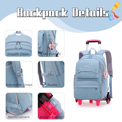 Solid Color Girls Rolling Backpack with Wheels Schoolbag Elementary School Student Trolley Daypack - color: A-pink - Two Wheels, size: 2 Wheels