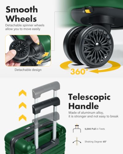 Lekesky 16 Inch Underseat Carry On Luggage Airline Approved, Green | Durable ABS, Small Underseat Carry-on Luggage with TSA Lock Spinner Wheels, Personal Item Luggage Removable Wheels for Travel - color: Green, size: 16 Inch