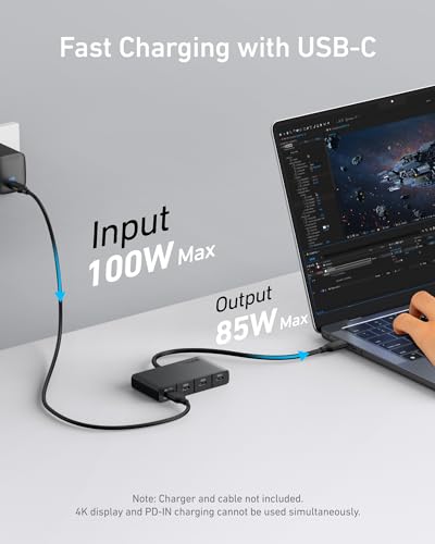 Anker USB-C Hub, 4-in-1 USB-C Adapter, USB-C Splitter for 4K Display | 85W Max PD, 4K USB-C Display Port, 4 10Gbps USB-C Data Ports, Compact for MacBook Pro, iPad, Surface Pro, Dell and More