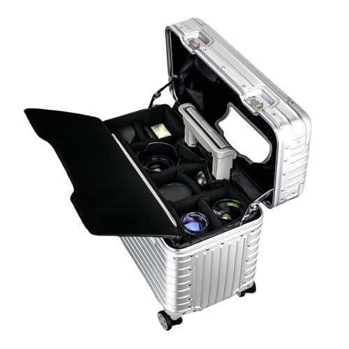 Full Aluminum Rolling Camera Bag 18" Camera Case | Wheeled Photography Gear Case, Carry-on Luggage, Dual TSA locks, Detachable Wheels & Dividers, Fits 17" laptop, DSLRs & Lens
