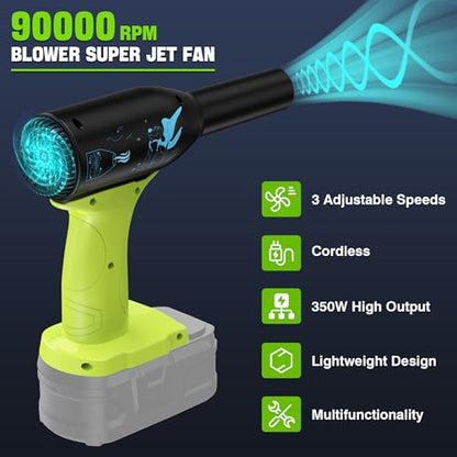 Jet Dry Blower 500W, 400G Wind Speed Compressed Air Duster, 3 Gear Adjustable, Compatible with Ryobi 18V Battery, Cordless Mini Jet Fan for Car Drying, Keyboard & Electronics Cleaning - size: 500W for Ryo*bi 18V