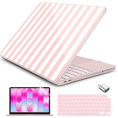 Batianda Case for MacBook Neo 13 Inch 2026 Model A3404, Pink Stripe | 4-in-1 Laptop Accessories Bundle with Pink Stripe Design, Ultra Slim Hard Shell for Girls, Students and Preppy Style Users - color: Pink Stripes