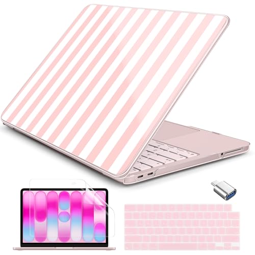 Batianda Case for MacBook Neo 13 Inch 2026 Model A3404, Pink Stripe | 4-in-1 Laptop Accessories Bundle with Pink Stripe Design, Ultra Slim Hard Shell for Girls, Students and Preppy Style Users - color: Pink Stripes