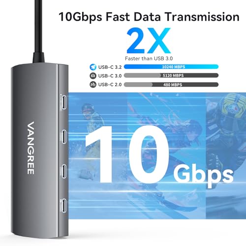 VANGREE 9-in-1 USB C Hub 10Gbps with 4K@60Hz USB-C Display Output, 100W PD | 3*USB-C & 2*USB-A 3.2 10Gbps, 4K@60Hz HDMI, SD/TF reader, Supports SST & MST, for MacBook, iPad, Dell, Surface, Samsung DEX