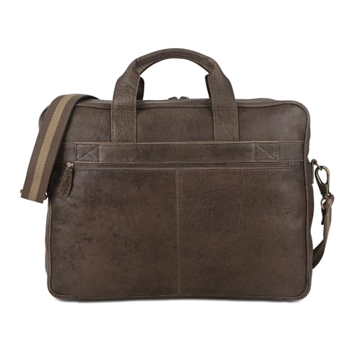 KomalC Leather briefcase 16 inch Laptop Messenger Bag for Men and Women Best Office Satchel Bag - color: Grey
