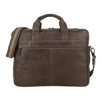 KomalC Leather briefcase 16 inch Laptop Messenger Bag for Men and Women Best Office Satchel Bag - color: Grey