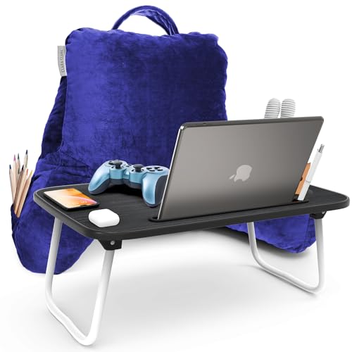 Clara Clark Reading Pillow with Portable Lap Desk Set for Kids, Back Pillow for Sitting Up in Bed, Memory Foam Back Support Pillow, Bed Rest Pillow with Foldable Laptop Desk, Small - Royal Blue - color: Royal Blue, size: Petite/Small