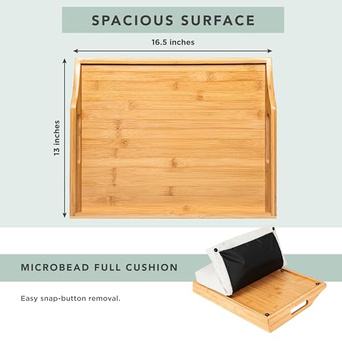ROSSIE Home Wood Lap Tray – Natural Bamboo, 2-Pack with Storage Basket - color: Natural Bamboo, size: 2-Pack with Basket