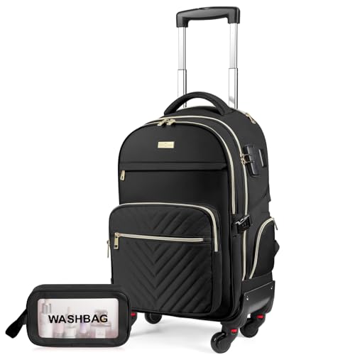star cloud Rolling Backpack for Women, 21"x14"x9",45L Travel Backpack with Wheels and USB & Type-C Charging Ports, Fits 17.3", Water-Resistant Carry-On Luggage for Work & Travel (Black) - color: Black
