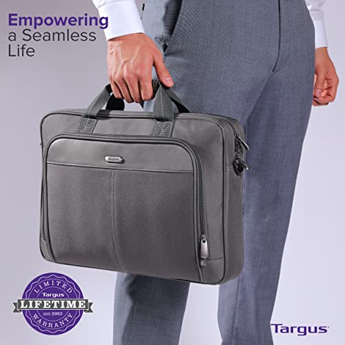 Targus 15-16 Inch Classic Slim Laptop Bag, Gray - Ergonomic Briefcase and Messenger Bag - Spacious Foam Padded Laptop Bag for 16" Laptops and Under (TCT027US) - color: Gray, size: 16 inch