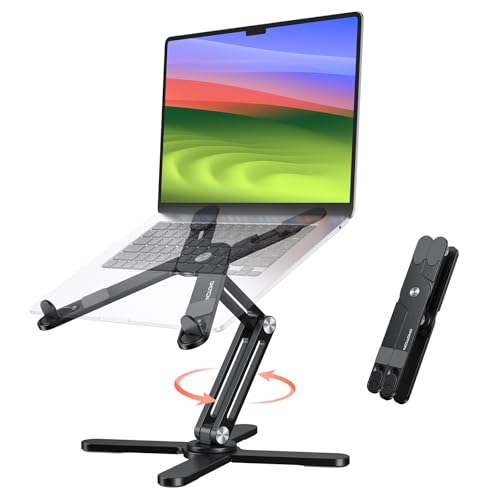 OMOTON LA10 360° Rotating Laptop Stand Riser Foldable for Desk, Black | Aluminium Aolly, Adjustable Height Angles, Collaborative Work, Easy Storage, Fits Laptops up to 17", for MacBook Pro/Air HP - color: Black