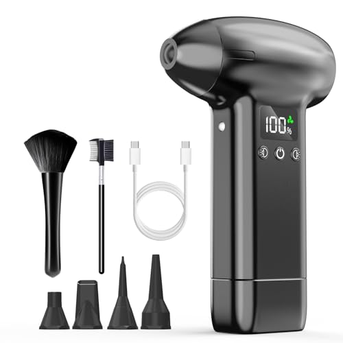 Upgraded Compressed Air Duster-300000RPM Ultra-Powerful Brushless Motor Electric Air Duster 30W Fast Charging &4 Light Modes,Rechargeable 3-Gear Adjustable Cordless Blower for PC,Keyboard,Car,Outdoor