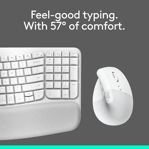 Logitech Wave Keys & Lift Vertical Mouse - Ergonomic Wireless Keyboard and Mouse Combo - with Cushioned Palm Rest, Easy-Switch, Bluetooth, for Multi-OS, Windows/Mac - Off-White - color: Off White, style: Right-Handed