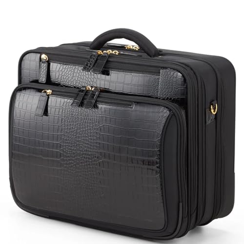 FRANCINE Croco-Style Roller Laptop Tote Bag, Fits Up to 17-Inch Laptop, Wheeled Carry-On Work Travel Bag with Telescoping Handle and Multiple Compartments (Black)