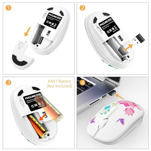JUHOO Wireless Mouse with Nano Receiver for PC, Laptop, Notebook, Computer, MacBook, Less Noise, Portable Mobile Optical Mice - style: butterfly