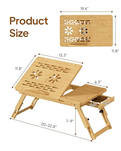 Bamboo Lap Desk, Adjustable Bed Desk with 4 Angle Options & Folding Design | Lap Desks for Adults, Ideal for Bed, Writing, Office Work, Drawing, Sofa & Travel