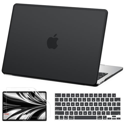 AKIT Compatible with MacBook Air 15 Inch Case 2026 2025-2023 M5 M4 M3 M2 A3448 A3241 A3114 A2941, [Anti-Cracking] Hard Shell Laptop Case&Keyboard Cover&Screen Protector for MacBook Air 15 Inch, Black - color: Black