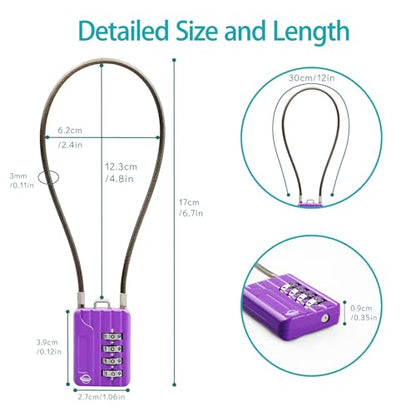 4 Digit Cable Combination Locks 12 inches Cable for School Gym Locker,Helmet,Filing Cabinets,Toolbox,Luggage Suitcase,knapsack,Cable 3mm Diameter,Purple - size: 30cm(12in)Cable Purple