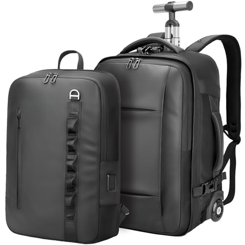 Travel Rolling Backpack,3 in 1 Carry on Backpack Flight Approved,Waterproof Personal Item Bag with Detachable Backpack,Extra Luggage Backpack 50L for Work Teacher College,Black