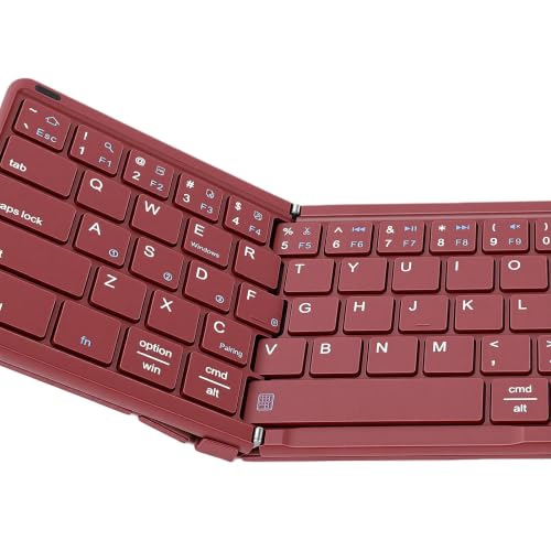 Foldable Keyboard with Touchpad, PU Leather Cover Bluetooth, Rechargeable 3 Fold Wireless Keyboard with Number Pad for Travel Tablet Laptop Users (Wine Red) - color: Wine Red