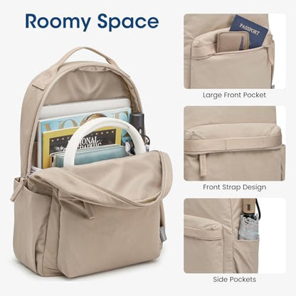 G4Free Small Backpack for Women, lightweight Daypacks for Travel School | Water-resistant Nylon Backpack, fits 13.3" laptop, Multi-pockets, Trolley strap, Comfy padded straps - color: Khaki