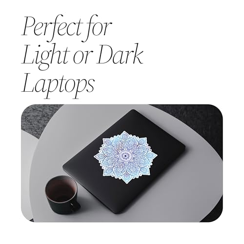 Mandala Laptop Sticker Decal - Removable Waterproof White Vinyl Decals Stickers - Mandalas Blue Sticker Starry Night Partial Skin Compatible with Computer MacBook Air Pro 13 15 inch Mac - color: Sky Blue on White Material (for Darker Laptop)