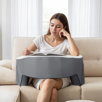 Ergonomic Lap Desk Pillow with Cooling Memory Foam – Gaming Cushion for Bed, Laptop Support, and Reading Pillow with Armrest for Comfort at Home, Office, or Travel (Grey)