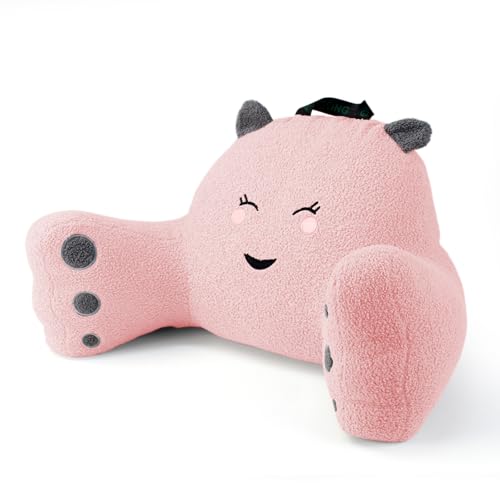 Reading Pillow for Sitting in Bed Couch Teens/Adult, Back Rest Pillow for Sitting Up in Bed with Shredded Memory Foam, Includes Arms and Washable Cover (Pink) - color: Blush Pink, size: Teddy Velvet